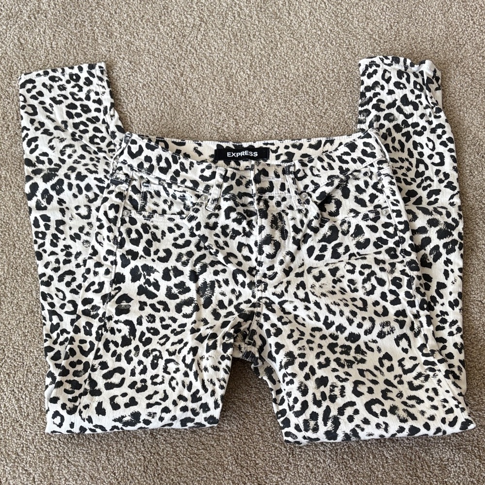 Express Black and White Animal Print Jeans